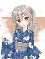 1girl bangs blue_kimono blush breasts brown_eyes commentary_request der_film eyebrows_visible_through_hair fanart fanart_from_pixiv female flipper flipper7 floral_print girls_und_panzer grey_hair hair_between_eyes head_tilt highres japanese_clothes kimono long_hair long_sleeves looking_at_viewer o obi one_side_up parted_lips pixiv print_kimono safe sash sensitive shimada_alice shimada_arisu sleeves_past_wrists small_breasts solo wide_sleeves yukata ガルパン ガルパン500users入り ガールズ&パンツァー 島田愛里寿 浴衣 浴衣の島田愛里寿ちゃん // 1000x1310 // 265.2KB