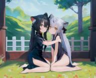 2girls animal_ear_fluff animal_ears animal_tail barefoot black_dress black_hair blue_archive blush brown_eyes china_dress chinese_clothes clothing cloud dress face-to-face feet female from_side green_eyes grey_hair hands_on_another's_shoulders high_resolution highres in_profile kneeling kokona_(blue_archive) large_filesize long_hair looking_at_viewer multiple_girls outdoors questionable sensitive short_sleeves shun_(blue_archive) shun_(small)_(blue_archive) siblings side_slit sister sisters sleeveless sleeveless_dress sly sunohara_kokona sunohara_shun tail thighs tied_hair tiger_ears tiger_girl tiger_tail toes tree twintails very_long_hair yeong // 2640x2136 // 6.1MB