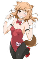 1_female 1girl animal_ears bare_shoulders black_legwear blush bow bowtie breasts brown_eyes brown_hair bunny_suit bunnysuit character_request cleavage clothed_navel covered_navel detached_collar ears female fernandia_malvezzi grin legwear leotard long_hair mature medium_breasts name_tag navel one_eye_closed pantyhose pet playboy_bunny playboy_bunny_leotard red_leotard safe sankaku_channel smile solo stomach strike_witches tail tsurime wink world_witches_series wrist_cuffs youkan // 540x765 // 118.3KB
