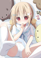1girl 2d_art 86839_rinechun ahoge bed_sheet blonde_dog_girl_(ri-net) blush candy candy_wrapper cat_hair_ornament character_watermark closed_mouth commentary_request dress female_focus floral_print food girl hair_ornament hairclip highres kneehighs light_brown_hair loli lollipop long_hair looking_at_viewer low_twintails lying no_socks nose_blush on_back original panties pantsu pixiv_109347299 pixiv_86839 print_panties questionable red_eyes ri-net ri-net（りね） rinechun sailor_collar sailor_dress socks soles translation_request twin_tails twintails underwear white_dress white_legwear white_panties white_pantsu white_sailor_collar white_socks x_hair_ornament おはようじょ ぱんつ オリジナル ロリ 女の子 // 1200x1694 // 998.1KB