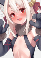 1girl animal_ear_fluff animal_ears animal_hands bare_shoulders bell black_gloves black_leotard blush breasts cat_ears cat_tail center_opening elbow_gloves fake_animal_ears fatekaleid_liner_prisma_illya fate_(series) fate_kaleid_liner_prisma_illya fur_collar gloves hair_between_eyes hair_ribbon highres illyasviel_von_einzbern illyasviel_von_einzbern_(beast_style) jingle_bell leotard long_hair looking_at_viewer open_mouth pan_korokorosuke paw_gloves paws red_eyes ribbon safe sensitive sidelocks small_breasts smile solo tail tearing_up white_hair // 868x1228 // 706.6KB