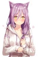 1_female 1girl animal_ear_fluff animal_ears blush breasts cat_ears cleavage closed_mouth collarbone ears female hair_between_eyes hair_tie long_hair long_sleeves looking_at_viewer low_twintails mature medium_breasts nonono notice_lines original pov purple_hair safe solo tied_hair twintails upper_body yellow_eyes // 700x1020 // 646.5KB