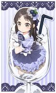 1girl absurdres bangs bendy_straw black_hair blue_bow blue_shirt blue_skirt bow brown_eyes closed_mouth collared_shirt cup dress_shirt drinking_glass drinking_straw frilled_skirt frills full_body general gloves hands_up highres idolmaster idolmaster_cinderella_girls in_container in_cup long_hair mini_person minigirl outline parted_bangs partially_submerged patterned_background seiza shirt sitting skirt solo striped striped_background striped_bow striped_shirt striped_skirt tachibana_arisu vertical-striped_shirt vertical-striped_skirt vertical_stripes very_long_hair white_gloves white_outline wine_glass yukie_(kusaka_shi) // 1772x2945 // 679.8KB