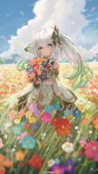 1 1girl armlet artist_name blue_flower bouquet braid child closed_mouth cloud commentary comodomodo comodox cross-shaped_pupils day dress elf_ears english_commentary field flower flower_field general genshin_impact genshinimpact girl grass green_eyes green_hair hair_between_eyes hair_ornament highres holding holding_bouquet leaf_hair_ornament loli long_hair looking_at_viewer making-of_available multicolored_hair multicoloured_hair nahida nahida_(genshin_impact) nahida_ナヒーダ orange_flower outdoors pointy_ears purple_flower red_flower safe side_ponytail sidelocks single_braid smile solo streaked_hair symbol-shaped_pupils two-tone_hair white_dress white_flower white_hair yellow_flower エルフ耳 ナヒーダ ロリ 原神 女の子 纳西妲 萝莉 // 1080x1920 // 2.7MB