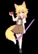 1girl absurdres animal_ear_fluff animal_ears bangs belt black_belt black_bow black_bowtie black_footwear blonde_hair bow bowl bowtie brown_dress closed_mouth collared_shirt cookie_(touhou) dress eyebrows_visible_through_hair fox_ears fox_girl fox_tail frilled_dress frills full_body hair_between_eyes highres holding holding_bowl inabahitomi looking_at_viewer medium_hair miramikaru_riran red_eyes rice_bowl safe sensitive shirt shoes short_sleeves simple_background sleeveless sleeveless_dress smile socks solo tail transparent_background white_legwear white_socks // 2150x3035 // 1.2MB