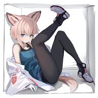 1girl ahoge animal_ears arknights black_footwear black_legwear black_pantyhose blue_eyes blue_shirt box brown_hair commentary eyebrows_visible_through_hair fox_ears fox_girl fox_tail full_body general gloves in_box in_container jacket leg_up light_blush looking_at_viewer off_shoulder open_clothes open_jacket oripathy_lesion_(arknights) pantyhose safe shirt shoa_tksm shoes solo sussurro_(arknights) symbol-only_commentary tail takashima_shoa two-tone_footwear white_footwear white_gloves white_jacket zipper zipper_pull_tab // 2816x2799 // 478.4KB