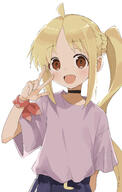 1girl absurdres ahoge asymmetrical_hair black_choker blonde_hair bocchi_the_rock! brown_eyes choker clothing commentary_request d female general high_resolution highres ijichi_nijika long_hair looking_at_viewer open-mouth_smile open_mouth pink_shirt ponytail safe shirt side_ponytail simple_background smile solo tied_hair v very_high_resolution white_background yamamoto_souichirou // 2500x3950 // 1.7MB