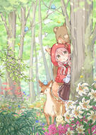 1girl animal animal_ears bangs bear bird blush brown_eyes brown_skirt bug butterfly capelet commentary_request deer ears_through_headwear fang flower forest frilled_skirt frills hair_between_eyes hands_up hood hood_up hooded_capelet long_sleeves nature o original outdoors parted_lips peeking_out pink_hair pleated_skirt rabbit red_capelet shirt skirt sleeves_past_wrists solo tail thigh-highs tree wataame27 white_flower white_shirt white_thighhighs wolf-chan_(wataame27) wolf_ears wolf_girl wolf_tail // 752x1062 // 538.8KB