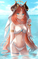 1 1girl adult artist_revision ass_visible_through_thighs bangs bare_shoulders bikini blue_eyes blush bracelet breasts circlet clothing fake_horns female forehead_jewel garter genshin_impact gluteal_fold groin high_resolution highres horns jewelry long_hair looking_at_viewer medium_breasts midriff nasii navel nilou nilou_(genshin_impact) ocean outdoors parted_bangs parted_lips partially_submerged q questionable red_hair revision safe sankaku sensitive sky solo stomach swimsuit swimsuits thigh_strap user_xtsy2537 veil very_long_hair wading wet white_veil おっぱい お腹 ニィロウ ビキニ 原神 原神5000users入り 水着〜 蛍(原神) // 1494x2311 // 2.9MB