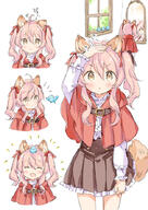 1girl ^_^ ahoge animal animal_ear_fluff animal_ears animal_on_head arm_up bangs bird blush bow brown_eyes brown_skirt capelet center_frills closed_eyes closed_mouth commentary_request d eyes_closed fang frilled_skirt frilled_sleeves frills general hair_between_eyes hair_bow hood hood_down hooded_capelet long_hair long_sleeves mirror multiple_views o on_head open_mouth original parted_lips pink_hair pleated_skirt red_bow red_capelet reflection shirt simple_background skirt smile tail translation_request twintails v-shaped_eyebrows wataame27 wavy_mouth white_background white_shirt window wolf-chan_(wataame27) wolf_ears wolf_girl wolf_tail // 627x885 // 408.1KB