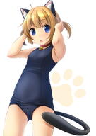 1_female 1girl ahoge animal_ear_fluff animal_ears animal_tail archway_of_venus armpit_crease arms_up ass ass_visible_through_thighs bangs bare_arms bare_shoulders bell bell_collar blonde_hair blue_eyes blue_swimsuit blush breasts cat_ears cat_girl cat_tail catgirl catperson collar commentary_request danbooru danbooru-safebooru ears eyebrows eyebrows_visible_through_hair fang female gelbooru gluteal_fold hair_between_eyes hair_tie high_resolution highres jingle_bell looking_at_viewer mature neck_bell old_school_swimsuit one-piece_swimsuit open_mouth original pixiv_24946865 pixiv_73143071 pov red_collar s safe safebooru school_swimsuit shibacha shibacha_0728 short_hair simple_background small_breasts solo swimsuit swimwear tail thighs tied_hair twintails white_background スク水にゃー 柴茶(しばちゃ) // 1063x1500 // 385.8KB