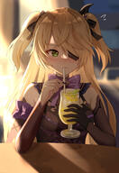1girl 2 bangs bare_shoulders bent_knees black_gloves black_handwear blonde_hair blurry blurry_background blush bow bows_(fashion) bowtie breasts clothing commentary_request cup date_scenario dress drinking drinking_straw drinks eyebrows_visible_through_hair eyepatch fanart fanart_from_pixiv female fingernails fischl fischl_(genshin_impact) fishnets flying_sweatdrops genshin_impact gloves green_eyes hair_bow hair_ornament high_resolution highres holding holding_drink indoors leotard long_gloves long_hair looking_away looking_to_the_side medium_breasts nail_polish nasii one_eye_showing pixiv purple_bow purple_bowtie purple_neckwear q questionable safe sankaku sensitive shiny shiny_hair short_twintails simple_background single_glove sitting solo sunbeam tagme tied_hair twintails two-side-up two_side_up upper_body user_xtsy2537 フィッシュル フィッシュル(原神) 原神 原神1000users入り // 1360x1985 // 1.6MB