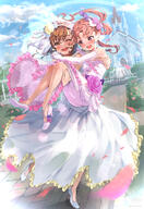 2girls ;d academy_city alternate_costume alternative_costume blue_sky bridal_veil brown_eyes brown_hair carrying carrying_person church clothing cloud commentary_request d dated day dress elbow_gloves falling_petals female female_focus flower footwear fountain garden general gloves hair_flower hair_ornament happy headdress headwear high_heels high_resolution highres long_hair matching_haireyes medium_hair misaka_mikoto multiple_girls one_eye_closed open-mouth_smile open_mouth outdoors petals pink_dress pink_footwear princess_carry rainbow safe shirai_kuroko shoes short_hair signature sky smile tied_hair to_aru_kagaku_no_railgun to_aru_majutsu_no_index toaru_kagaku_no_railgun toaru_majutsu_no_index twintails veil wedding wedding_dress white_dress white_footwear wife_and_wife windmill wink yonabe yuri // 1174x1706 // 1.7MB