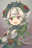 1girl absurdres anime-pictures.net breasts child colored_inner_hair d fang girl gloves green_gloves green_hair green_headwear grey_background hat highres kinema_citrus lolibooru looking_at_viewer made_in_abyss medium_breasts multicolored_hair multicoloured_hair nyasunyadoora open_mouth prushka rainbow rarirurero1209 red_eyes safe sensitive short_hair signed silver_hair simple_background single skin_fang smile solo tall_image twitter_username two-tone_hair upper_body white_hair ニャドラ プルシュカ メイドインアビス 八重歯 // 2292x3467 // 4.3MB