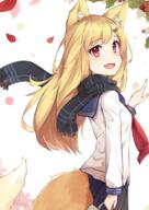 1_female 1girl animal_ear_fluff animal_ears animal_tail bag blonde_hair blush canine commentary ears fang fangs female fox fox_ears fox_girl fox_tail from_side high_resolution highres holding holding_bag index_finger_raised long_hair long_sleeves looking_at_viewer mammal mature open_mouth original petals pleated_skirt pov red_eyes red_neckwear safe sailor_collar sailor_uniform scarf school_uniform schoolgirl_uniform serafuku shirt skin_fang skirt solo tail uniform white_shirt wind wind_lift yoruran // 1240x1754 // 1.4MB