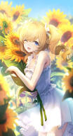 1girl barbara_(genshin_impact) barbara_pegg bare_arms blonde_hair blue_eyes commentary cowboy_shot d dress drill_hair female flower frilled_dress frills from_side general genshin_impact genshinimpact high_resolution highres holding holding_flower in_profile lace_trim lolibooru long_hair looking_at_viewer nature one_eye_closed open-mouth_smile open_mouth outdoors pioko pistachio_cream pistachiocream safe sleeveless sleeveless_dress smile solo summer sundress sunflower twin_drills twintails white_dress ひまわり バーバラ バーバラ🌻 原神 白いワンピース // 978x1807 // 2.1MB