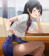 1girl 2d_art ;p bangs bare_legs black_hair blouse blue_eyes blue_sailor_collar blue_skirt blurry blurry_background blush cafe clothes_lift clothes_pull clothing commission day elbow_rest eyebrows_visible_through_hair feet_out_of_frame female female_focus from_below from_side head_rest high_resolution highres indoors knees lifted_by_self long_hair looking_at_viewer midriff navel neckerchief one_eye_closed panties pantsu pixiv_37002933 pixiv_96802729 pixiv_commission pleated_skirt public_indecency q questionable red_neckerchief red_neckwear safe sailor_collar sakugawa_school_uniform sankaku saten_ruiko satin satin_panties school_uniform seifuku sensitive serafuku shadow shirt showing_panties sitting skirt skirt_lift skirt_pull smile sole_female solo summer_uniform table tama_(seiga46239239) tama_(tamago) teasing thighs to_aru_kagaku_no_railgun to_aru_majutsu_no_index toaru_kagaku_no_railgun toaru_majutsu_no_index tongue tongue_out underwear uniform user_dycc7238 white_shirt window yellow_panties たま とある科学の超電磁砲 ぱんつ パンツは見せつけるもの 佐天さん 佐天涙子 // 1500x1700 // 1.1MB