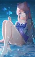 1girl air_bubble arm_support bare_legs bare_shoulders barefoot blue_bow blunt_bangs bow bow-shaped_hair breasts bubble cleavage closed_mouth commentary dress dress_bow fanart fanart_from_pixiv feet female fish genshin_impact gradient_hair hair_ornament hand_up highlights highres horns knees_up kokomi long_hair looking_at_viewer multicolored_hair nasii no_bra nopan off_shoulder partially_submerged pink_hair pixiv purple_eyes purple_hair questionable sangonomiya sangonomiya_kokomi see_through sensitive sitting skirt_lift sleeveless sleeveless_dress smile solo wet white_dress // 1270x2056 // 3.4MB