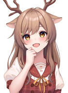 1girl animal_ear_fluff animal_ears antlers blush brown_dress brown_eyes brown_hair brown_ribbon brown_sailor_collar commentary_request copyright_request d deer_antlers deer_ears deer_girl dress flower hair_flower hair_ornament hairclip hand_up highres looking_at_viewer neck_ribbon pink_flower puffy_short_sleeves puffy_sleeves ribbon sailor_collar shirt short_sleeves simple_background sleeveless sleeveless_dress smile solo upper_body virtual_youtuber white_background white_shirt ym_(distance819) // 1315x1803 // 202.9KB