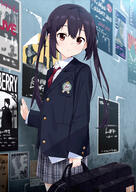 1girl absurdres badge bangs black_hair black_jacket blazer brown_eyes buttons collared_shirt grey_skirt guitar_case hand_on_wall highres holding instrument_case jacket k-on! looking_at_viewer moson mousou_(mousou_temporary) nakano_azusa no,thank_you!_あずにゃん parted_lips plaid plaid_skirt pleated_skirt poster_(object) red_neckwear safe sakuragaoka_high_school_uniform school_uniform shirt sidelocks skirt solo standing twintails uniform wall white_shirt けいおん けいおん! けいおん1000users入り ネクタイブレザー ブレザー 中野梓 妄想 // 2508x3541 // 3.6MB