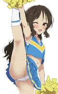1girl ;d arm_up armpits berserkert blue_skirt blush breasts brown_hair cameltoe commentary female female_focus granblue_fantasy half_updo highres holding holding_pom_poms idolmaster idolmaster_cinderella_girls jersey kneepits leg_up loli long_hair looking_at_viewer midriff navel one_eye_closed open_mouth panties pantsu pleated_skirt pom_pom_(cheerleading) pom_poms questionable simple_background sketch skirt small_breasts smile solo split spread_legs standing standing_on_one_leg standing_split stomach sweat symbol-only_commentary tachibana_arisu underwear very_long_hair wet wet_clothes wet_panties wet_pantsu white_background white_panties white_pantsu // 1248x2000 // 239.0KB